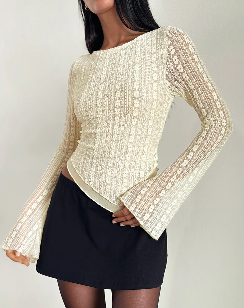 Malakai Long Sleeve Top in Lace Cream