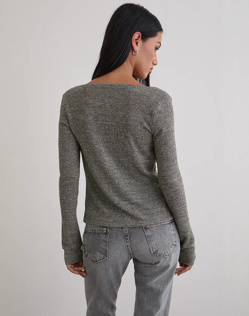 Zoril Twist Top in Glitter Knit Khaki