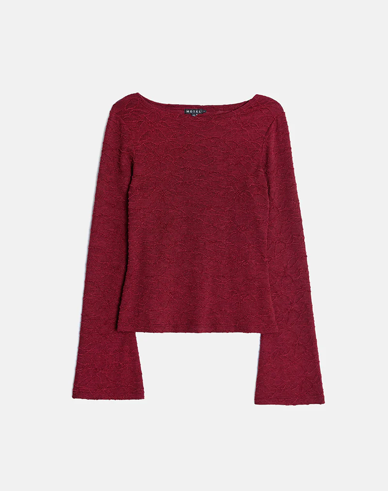 Aven Asymmetric Top in Textured Knit Red