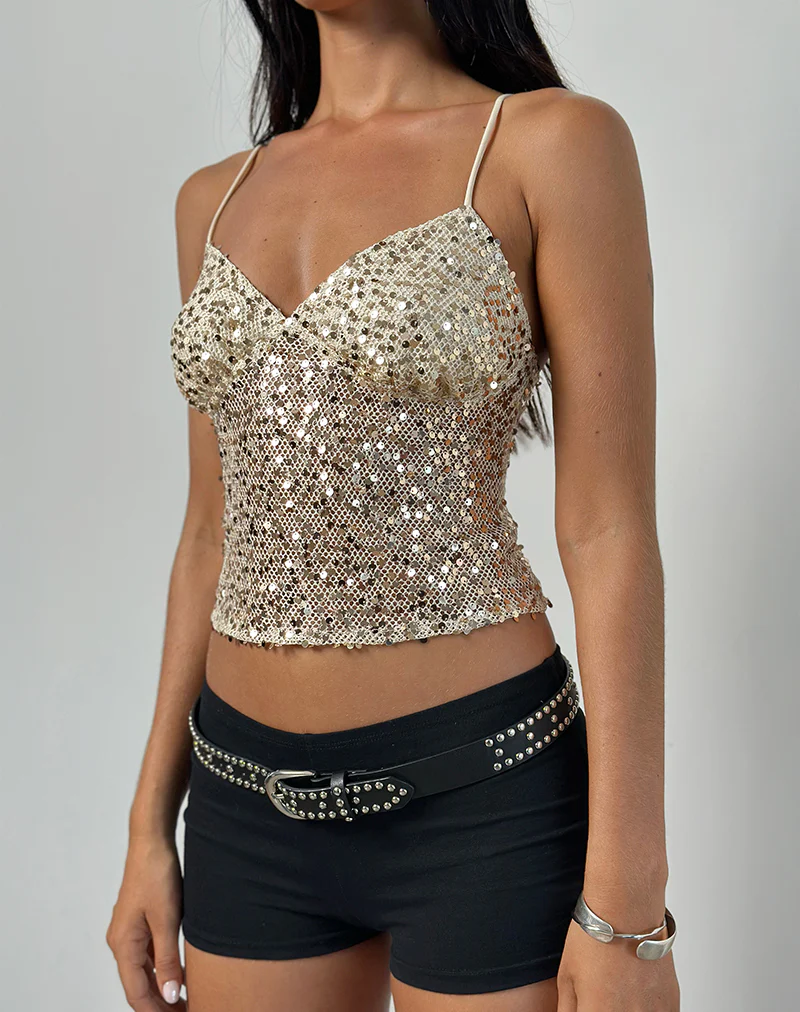 Karachi Triangle Cami Top in Sequin Gold
