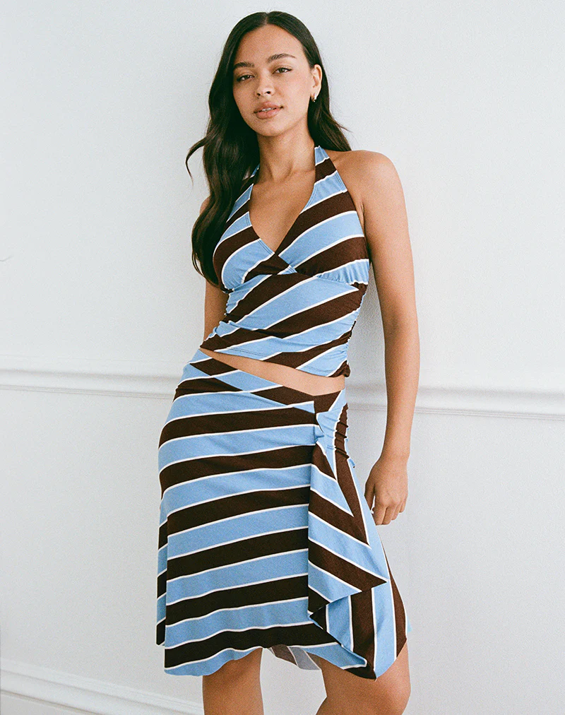 Haya Plunge Top in Retro Stripe Blue