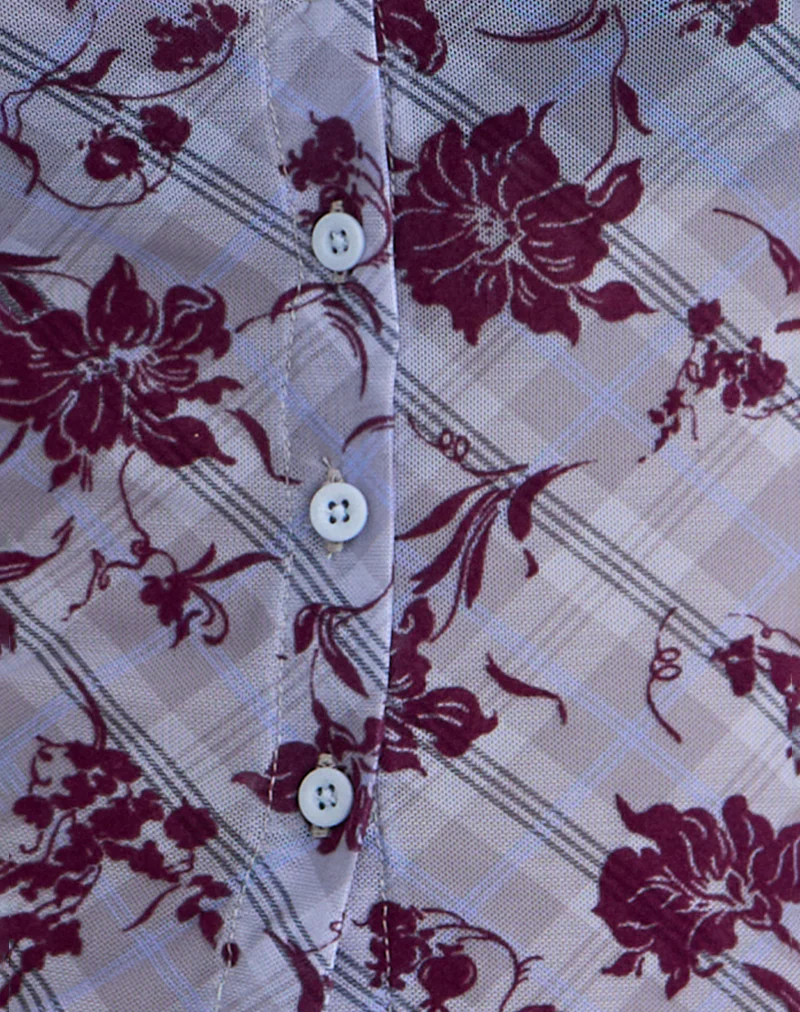 Kahula Top in Lotus Flock Check Lavender