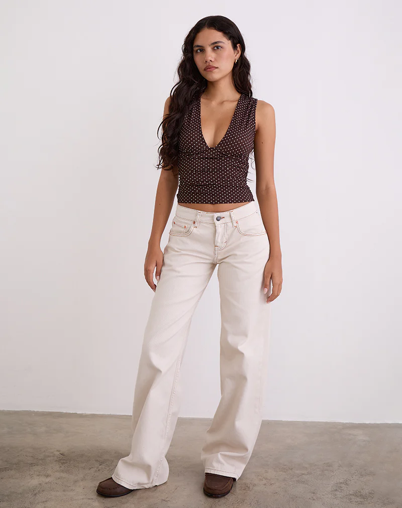 Lycia Plunge Top in Micro Polka Brown