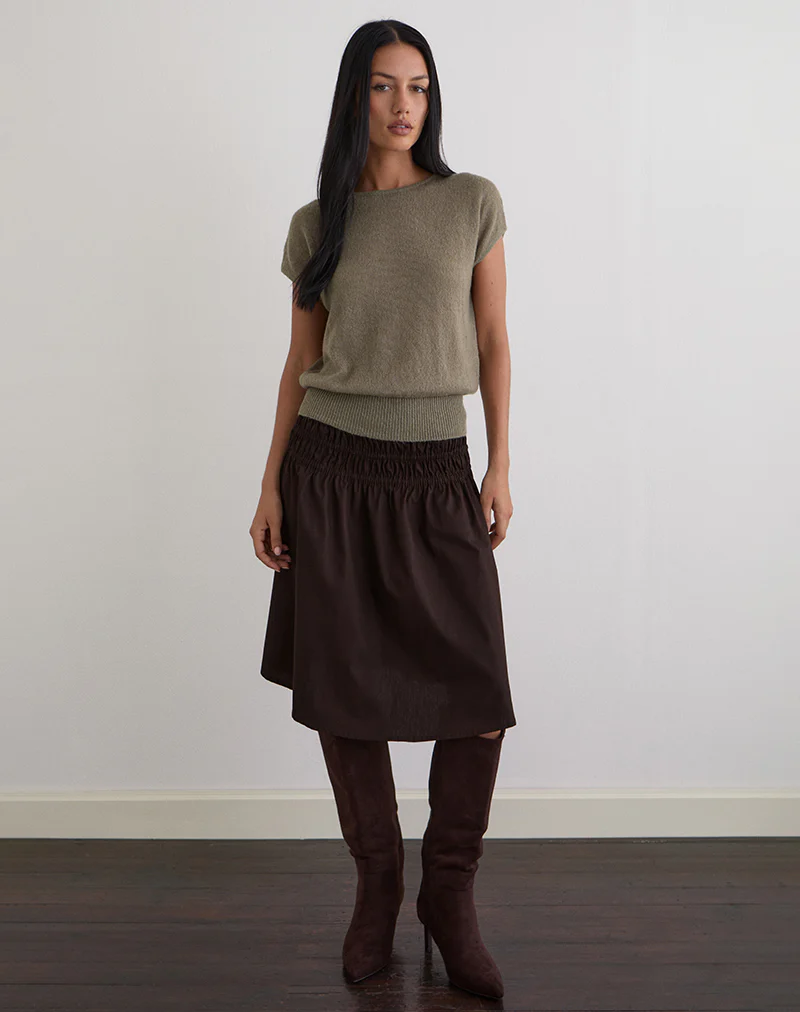 Sorin Deep Waistband Top in Knit Khaki