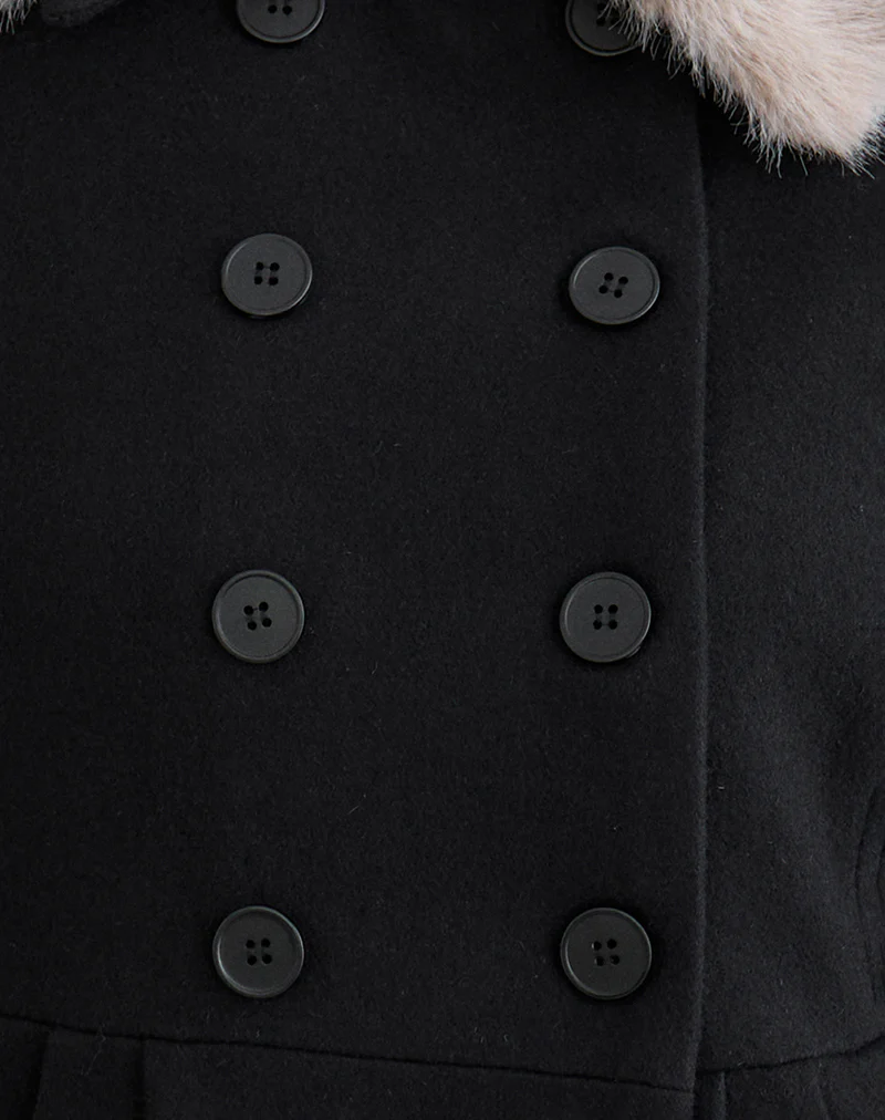 Arsil Double Breasted Coat in Black Wool