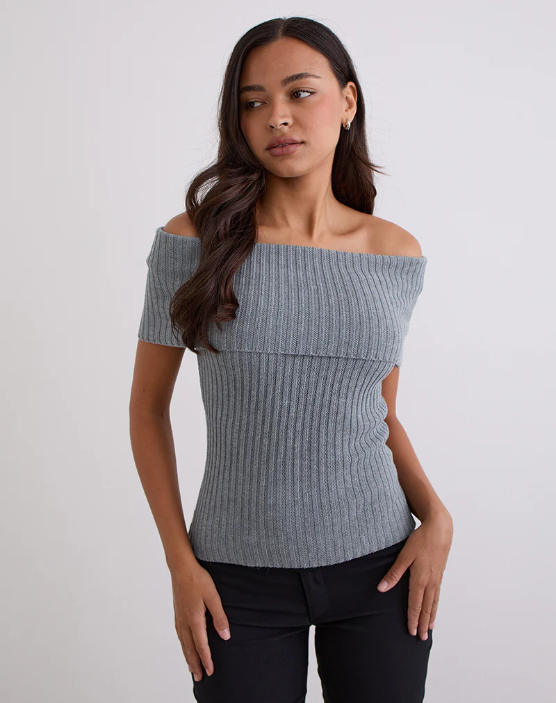 Fahari Foldover Top in Rib Knit Grey