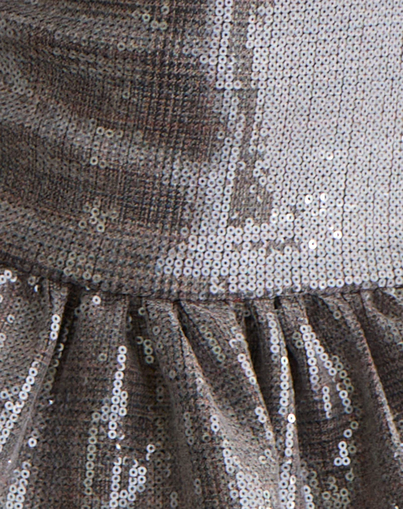 Seada Peplum Top in Sequin Check Brown