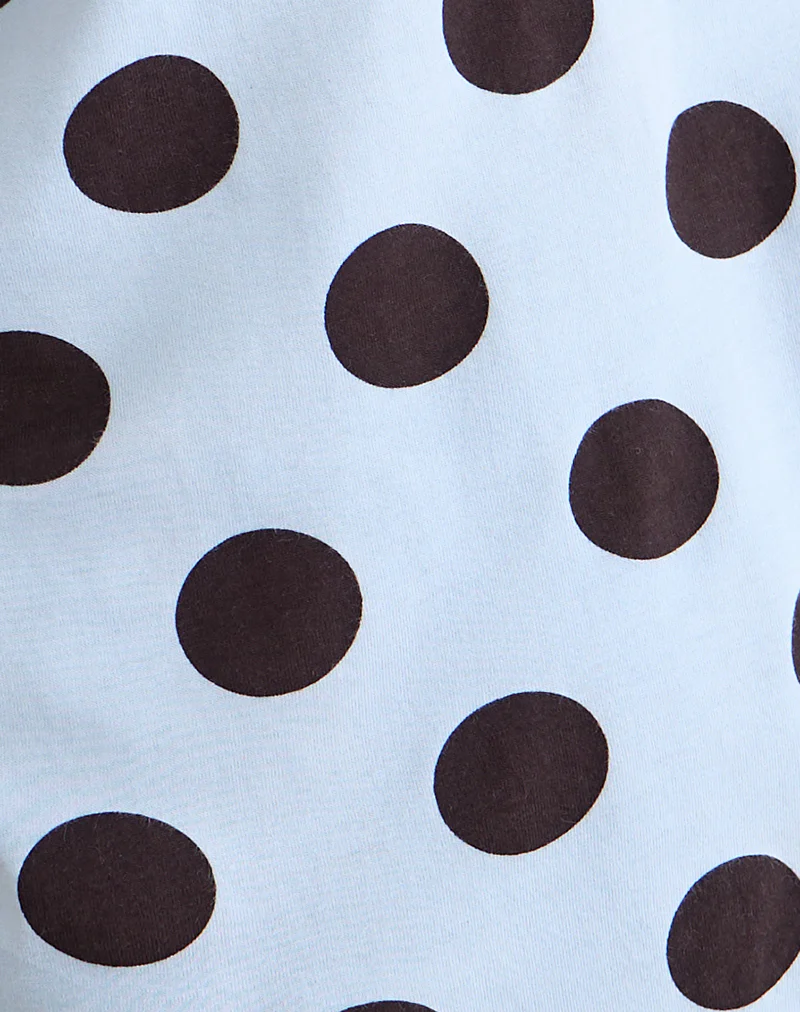 Tokiwa Asymmetric Shoulder Tee in Big Polka Blue Brown