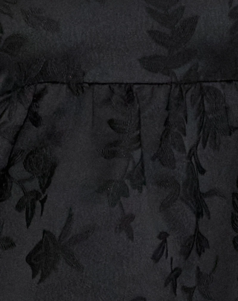 Bimbi Babydoll Mini Dress in Satin Jacquard Black