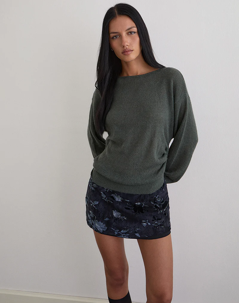 Grisha Long Sleeve Knit Top in Grey Smokey Green