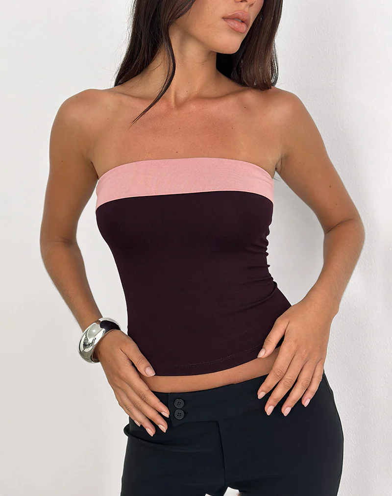 Solna Bandeau Top in Redwood with Pink Lady Binding