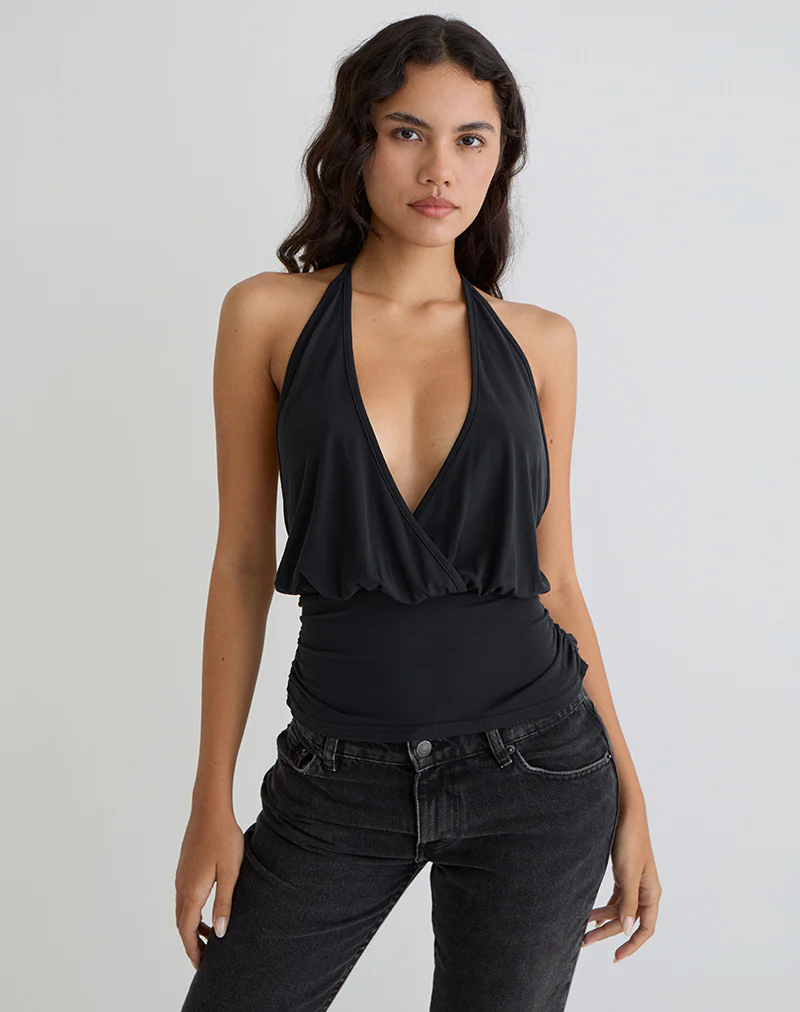Sherlyn Halter Top in Cupro Black