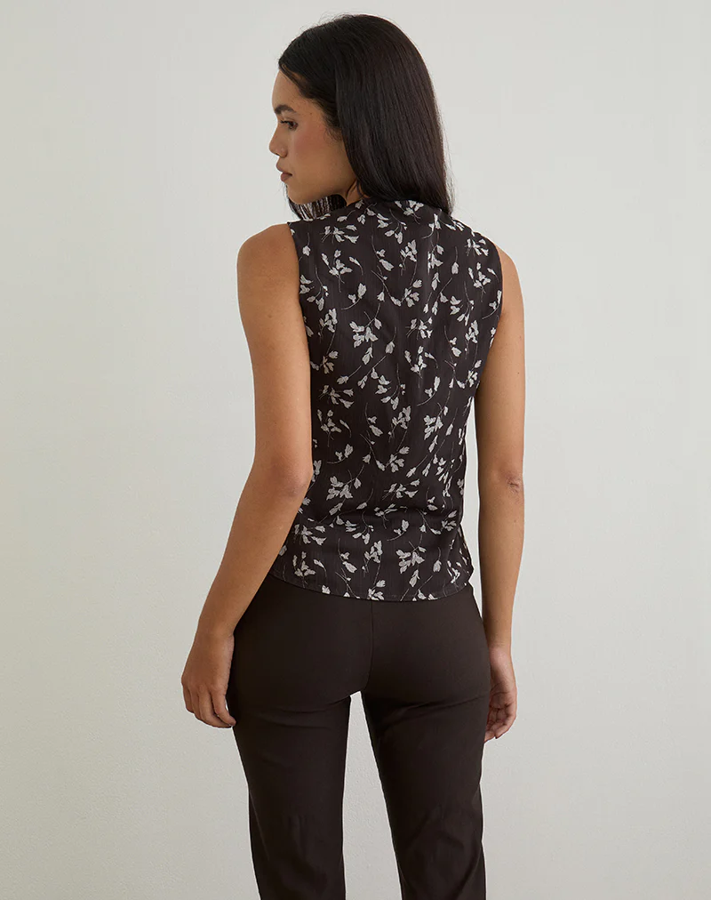 Asali Top in Flower Chiffon Brown