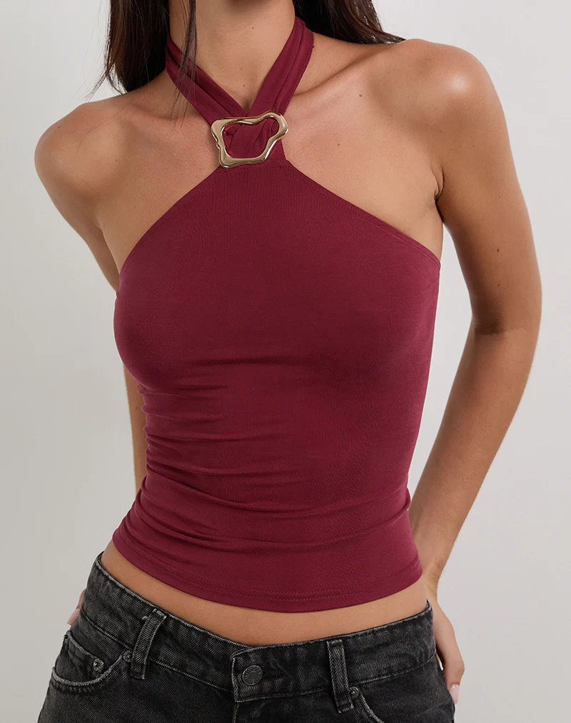 Lorie Halter Top in Cupro Dark Red