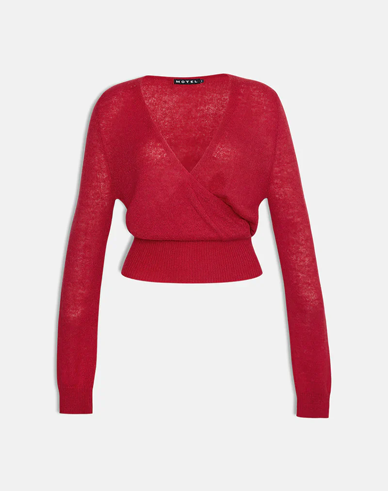 Nilza Wrap Top in Knit Red