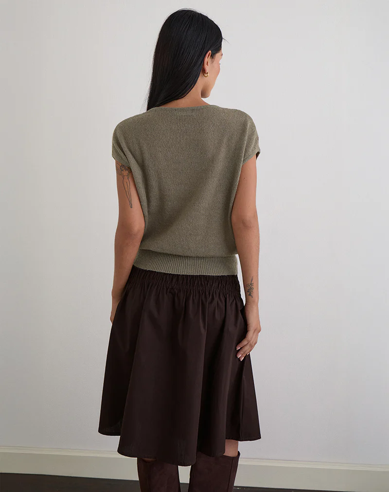 Sorin Deep Waistband Top in Knit Khaki