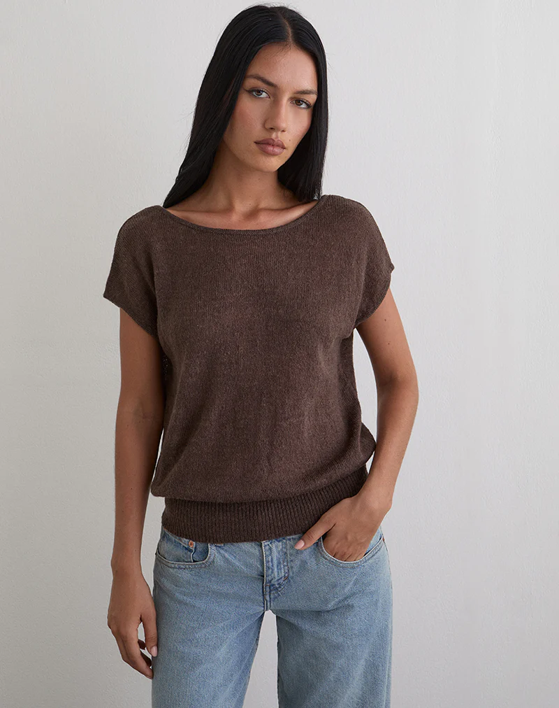Sinda Scoopback Top in Knit Dark Chocolate