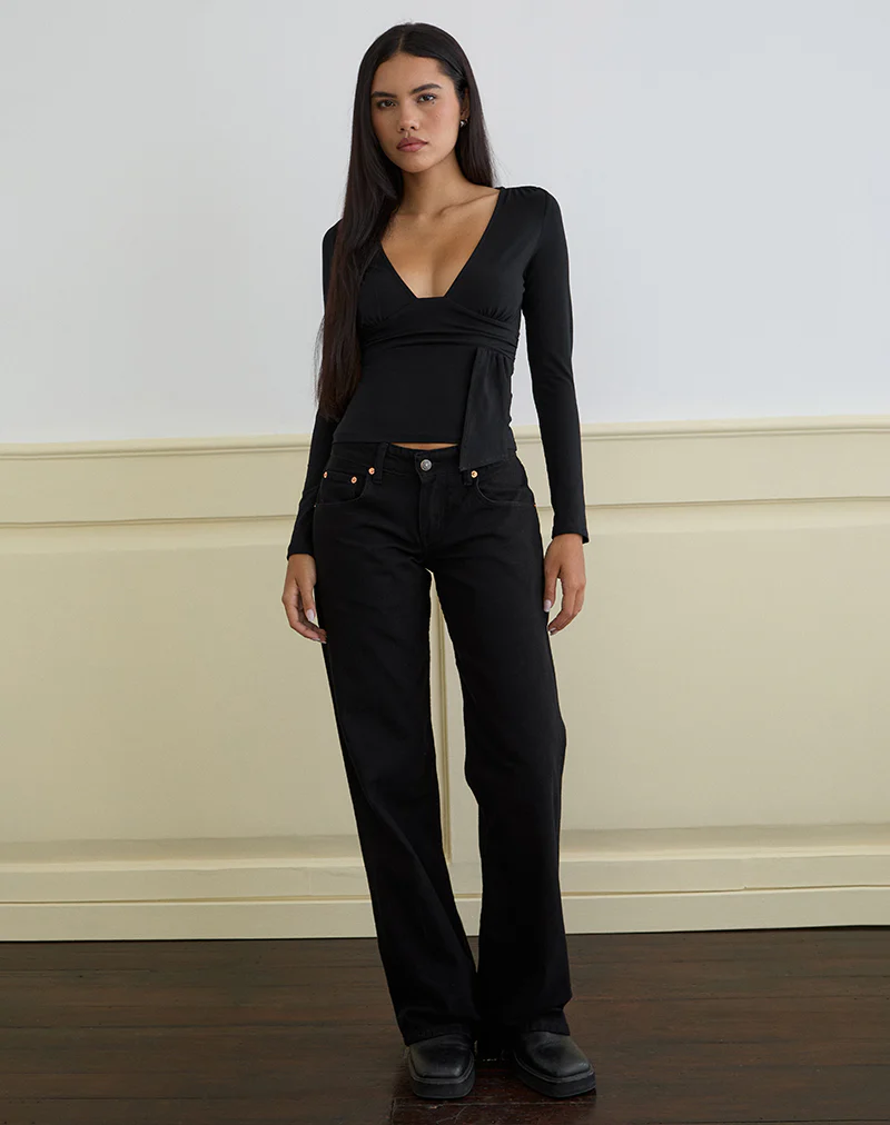 Levard Long Sleeve Top with Drape in Jersey Black