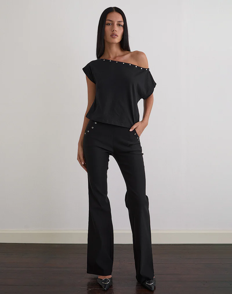 Bizzy Top in Jersey Black with Studs