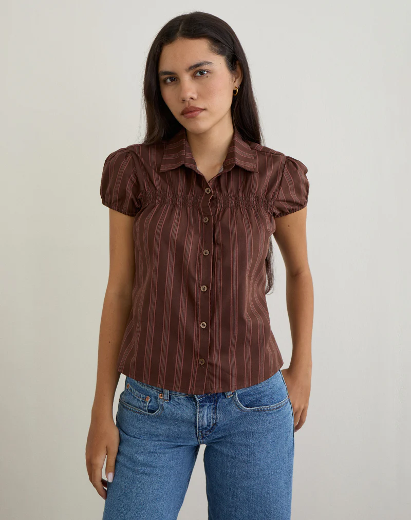 Ulsan Shirt in Poplin Stripe Brown
