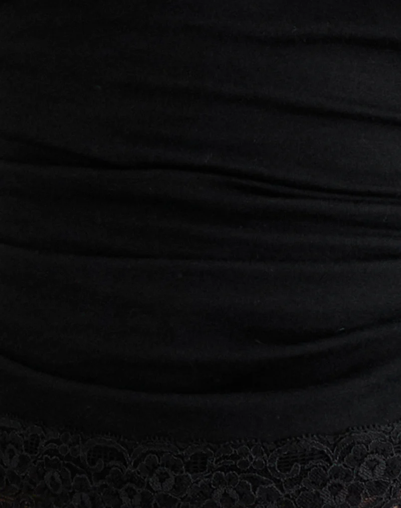 Gomira Long Sleeve Top in Black with Lace Trim