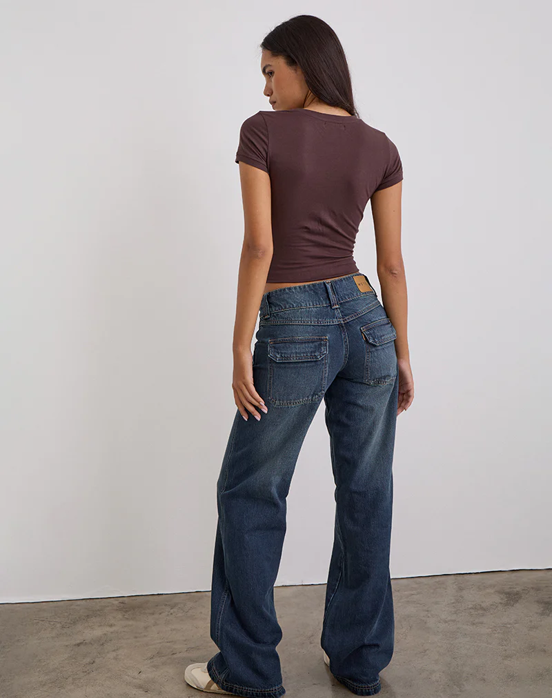 Low Rise Relaxed Cargo Jeans in Mid Blue Tint