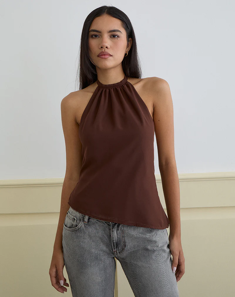 Astina Halterneck Top in Chiffon Brown