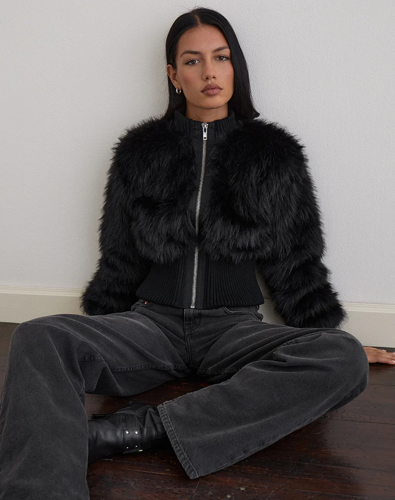 Homari Shaggy Faux Fur Jacket in Black