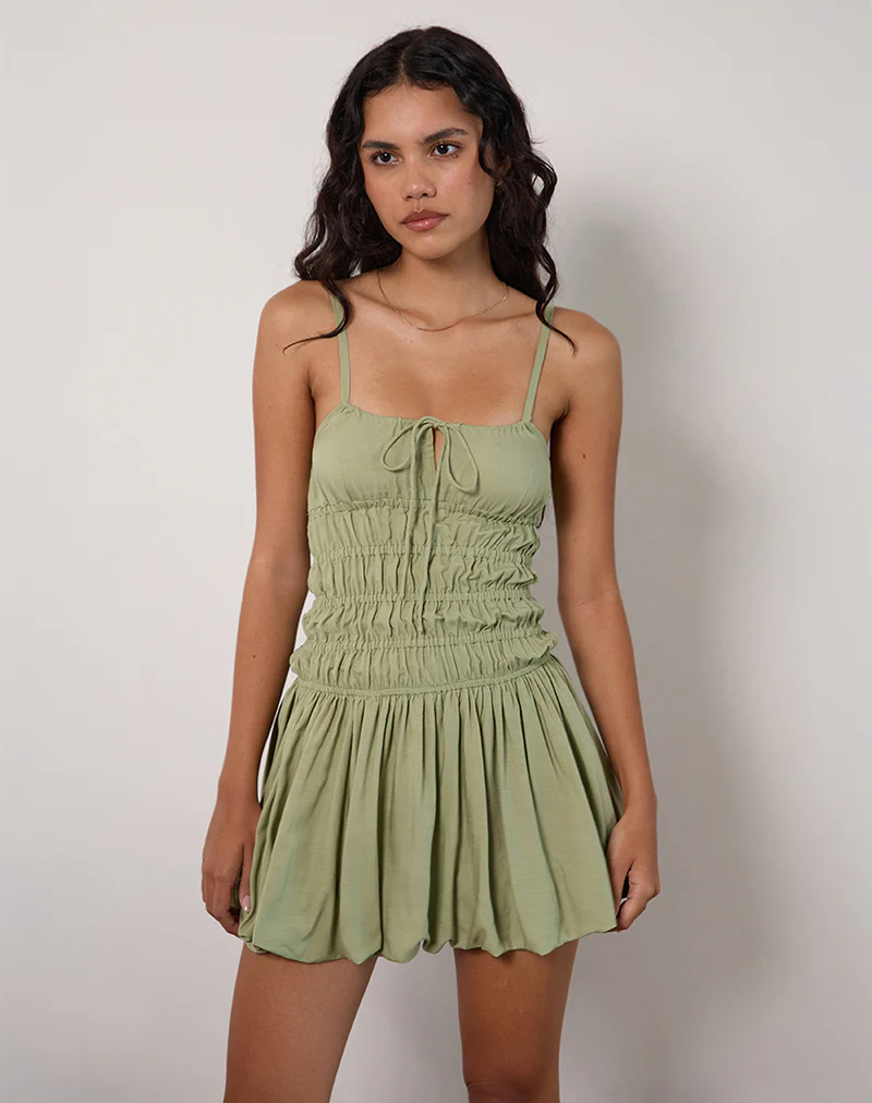 Rasmil Bubble Hem Mini Dress in Sage Green