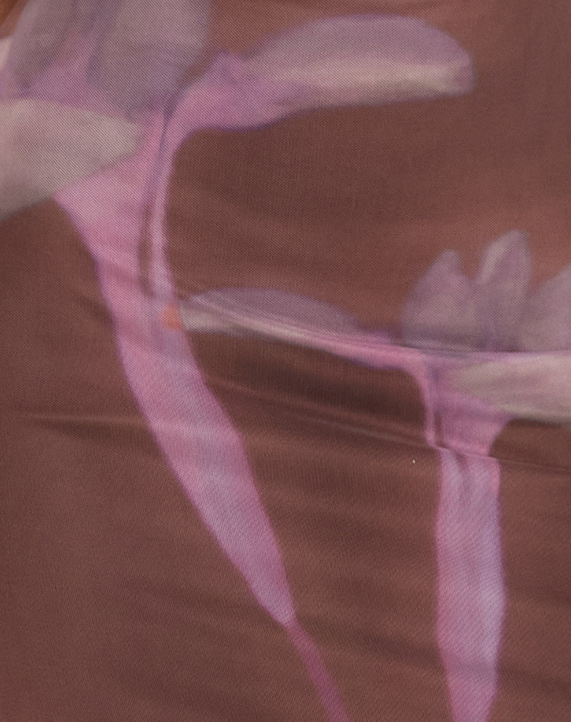 Fayola Maxi Dress in Blurred Floral Print Brown