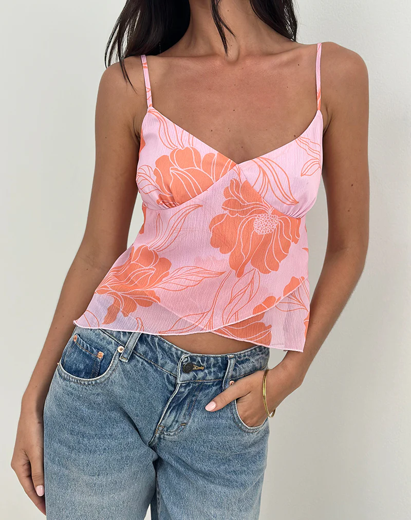 Sorira Flare Top in Floral Pink and Orange