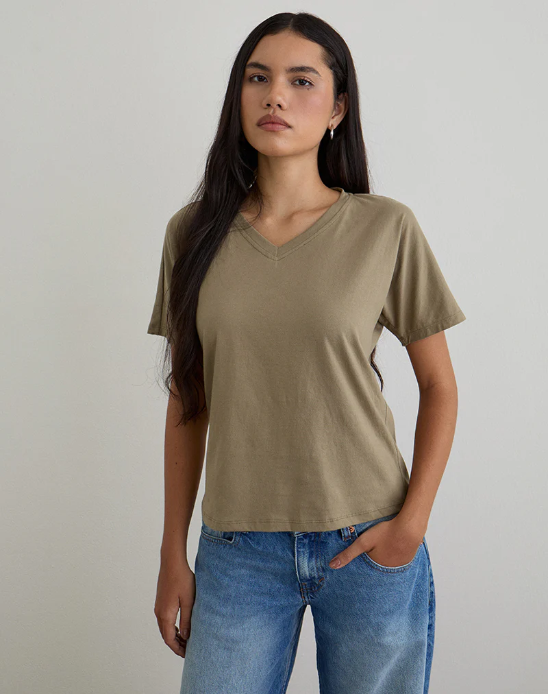 Viman Top in Jersey Khaki