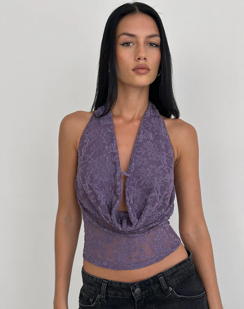 Yukari Plunge Top in Jacquard Knit Purple