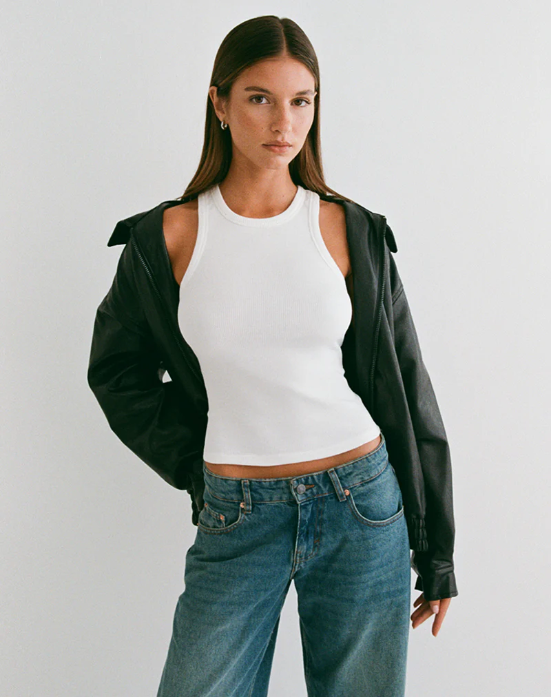 Cariter Racer Vest Top in Ribbed Off White