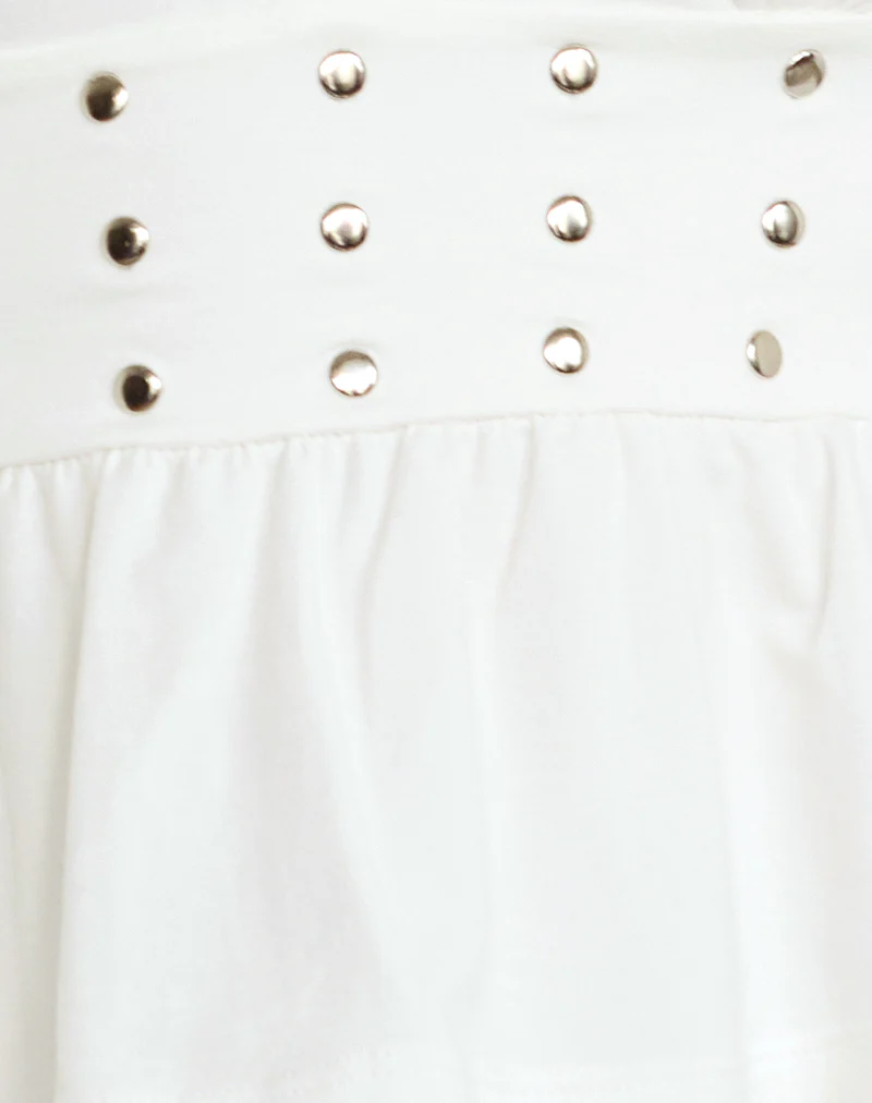 Leisma Frill Top in Jersey White with Studs