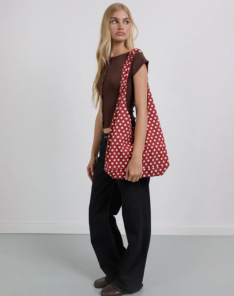 Maris Large Round Bag in Polka Wine