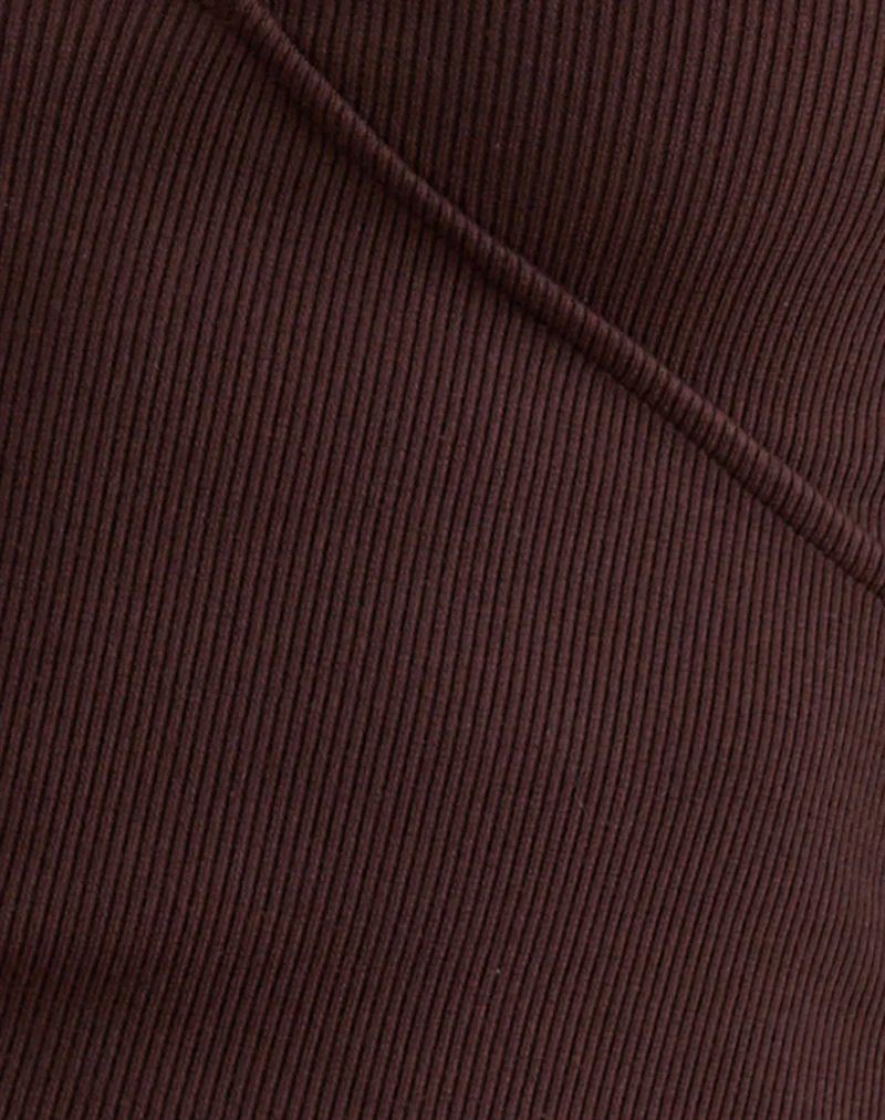 Dulcet Ribbed Plunge Top in Chocolate Brown