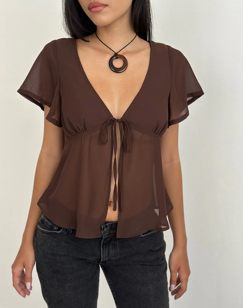 Kota Chiffon Blouse Top in Brown