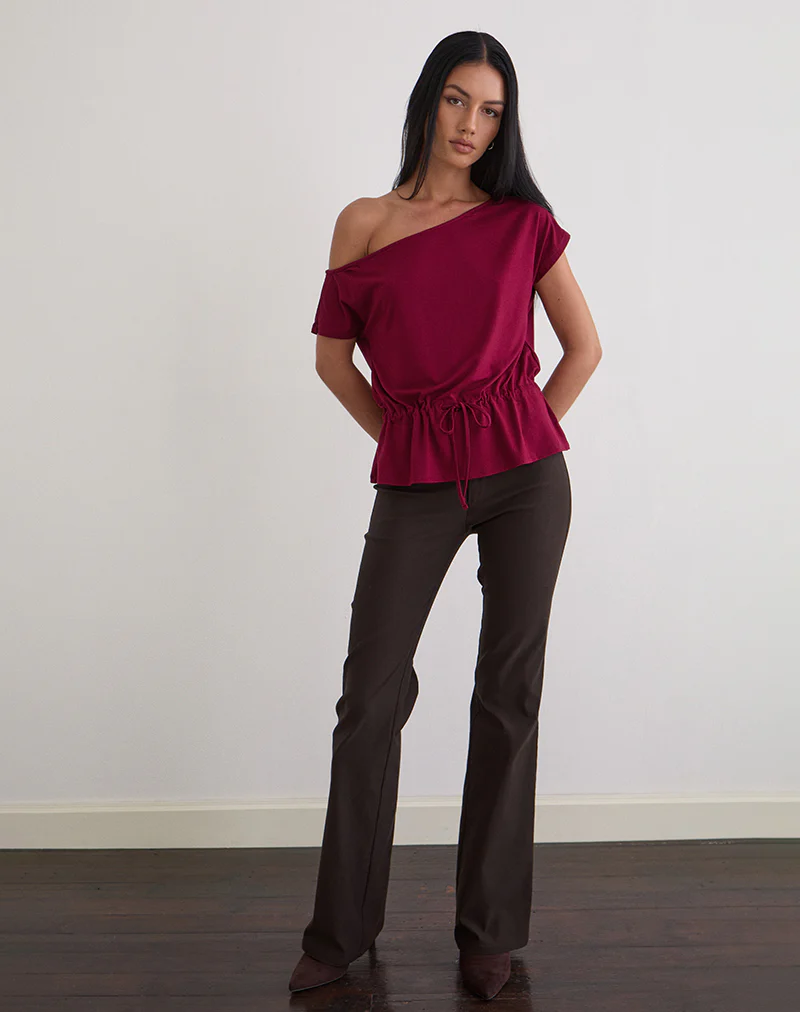 Sika One Shoulder Top in Burgundy with Tie Belt