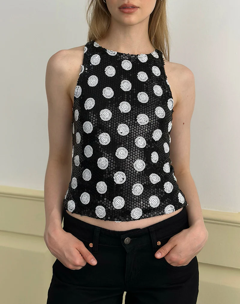 Felicita Top in Polka Sequin Monochrome