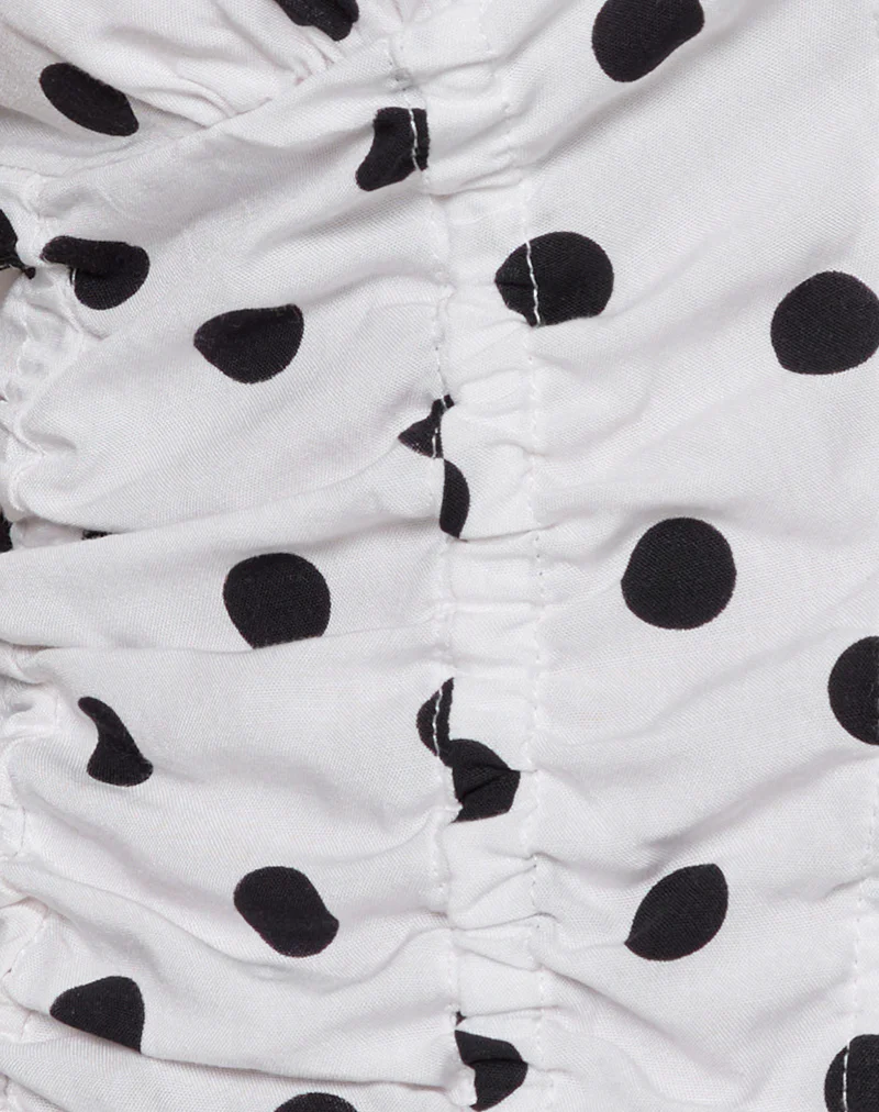 Ilase Ruched Blouse in 80s Polka White