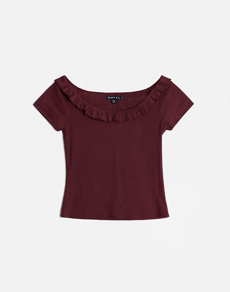 Mitali Top with Ruffle in Pointelle Burgundy