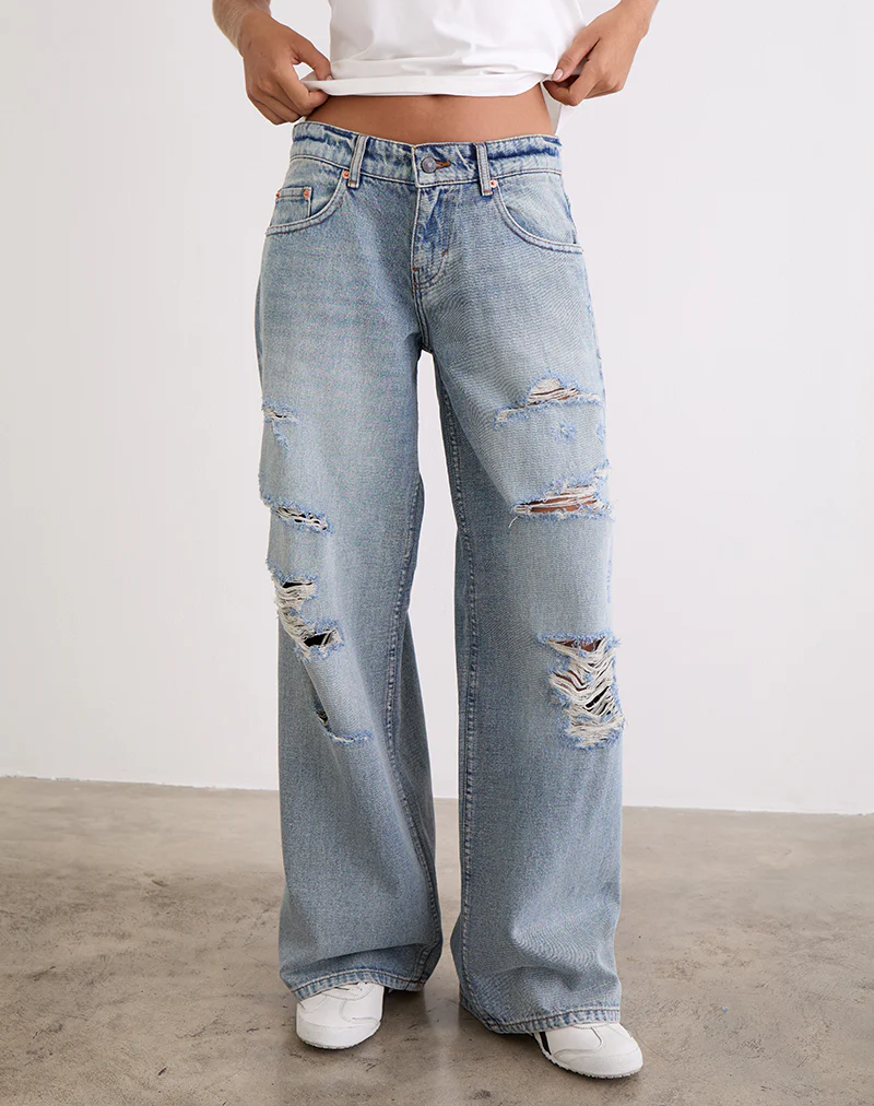 Low Rise Roomy Jeans in Extreme Rip Vintage Blue