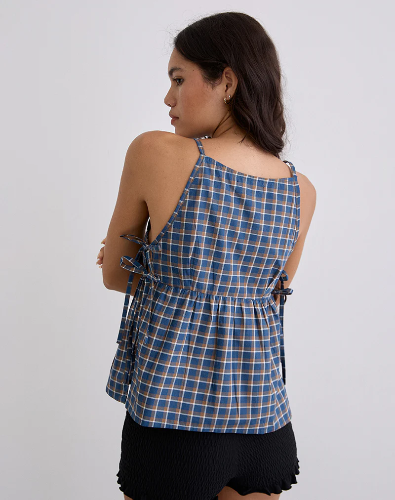 Palsi Tie Side Top in Medium Tartan Blue