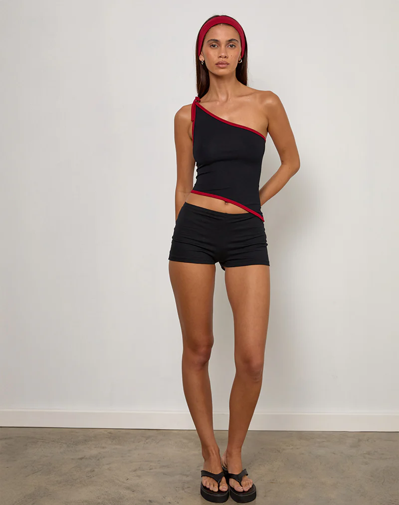 Lenti Asymmetric Top in Black with Adrenaline Red Binding