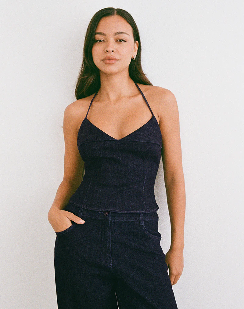 Caira Chambray Halter Top in Indigo