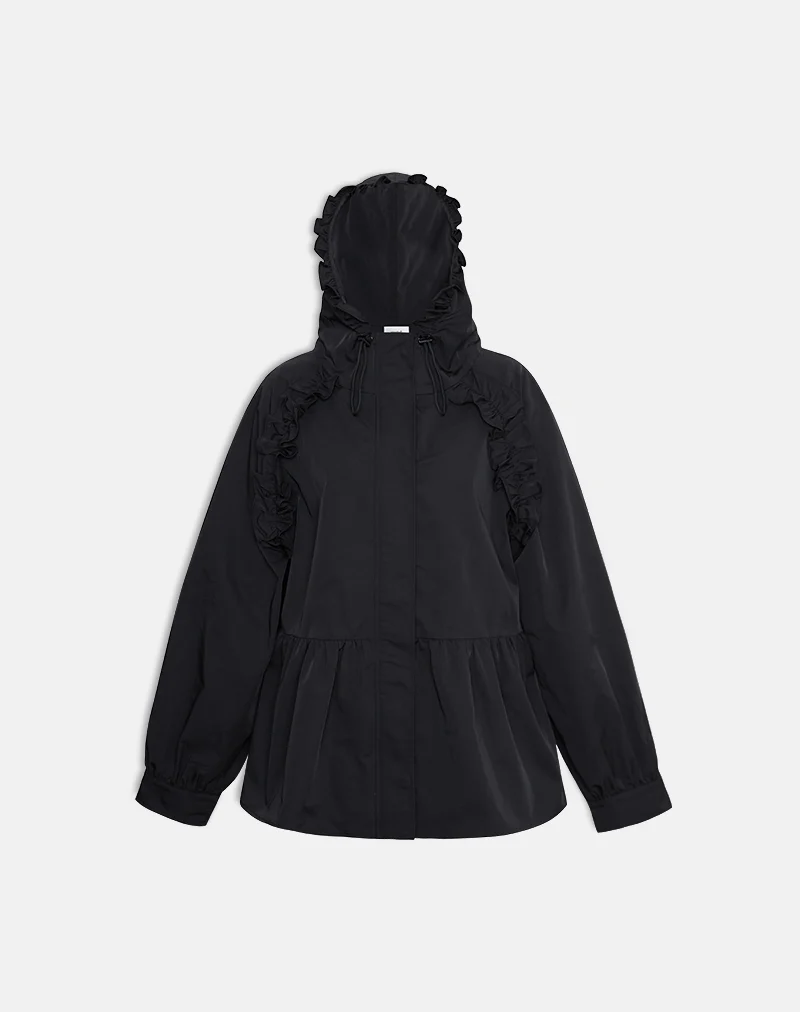 Malcari Peplum Nylon Jacket in Black