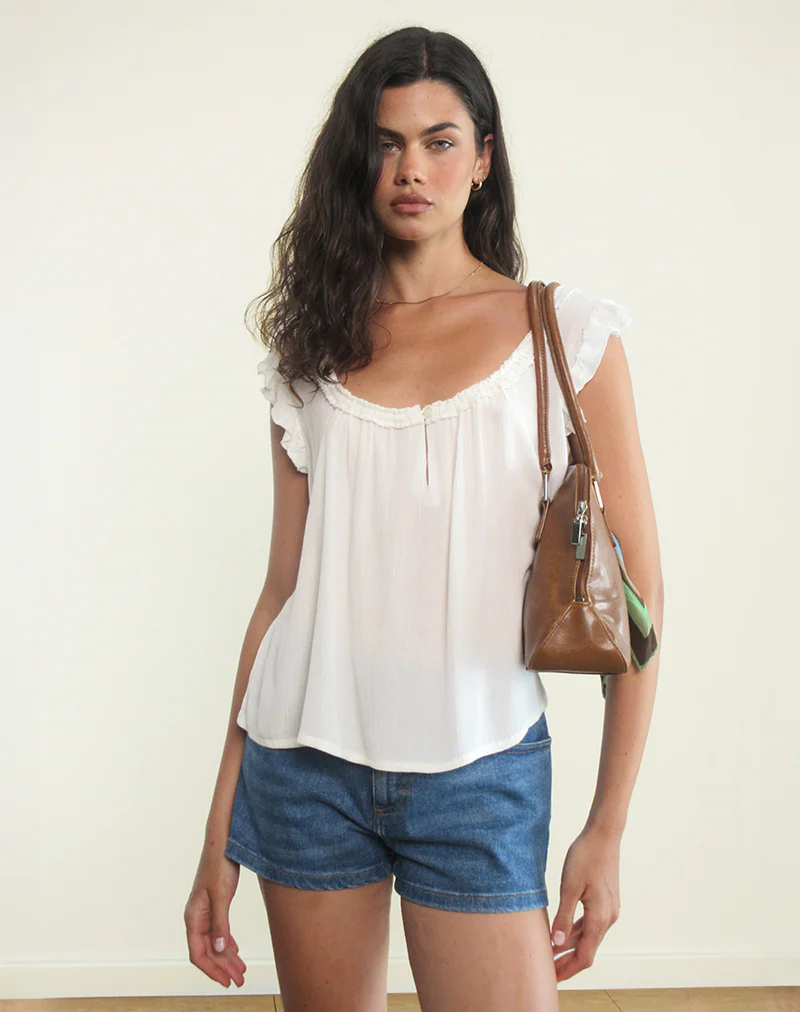 Merisso Scoop Neck Keyhole Top in White