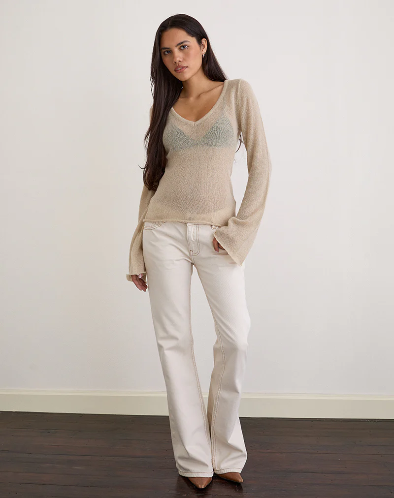 Ashla Top in Sheer Knit Beige