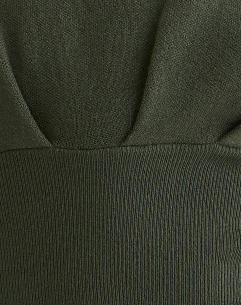 Elin Top in Knit Khaki with Pearl Buttons